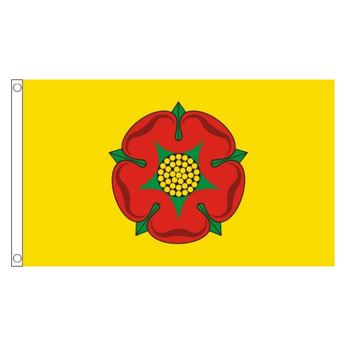 Lancashire new county flag with central red rose on gold yellow, 5ft x 3ft
