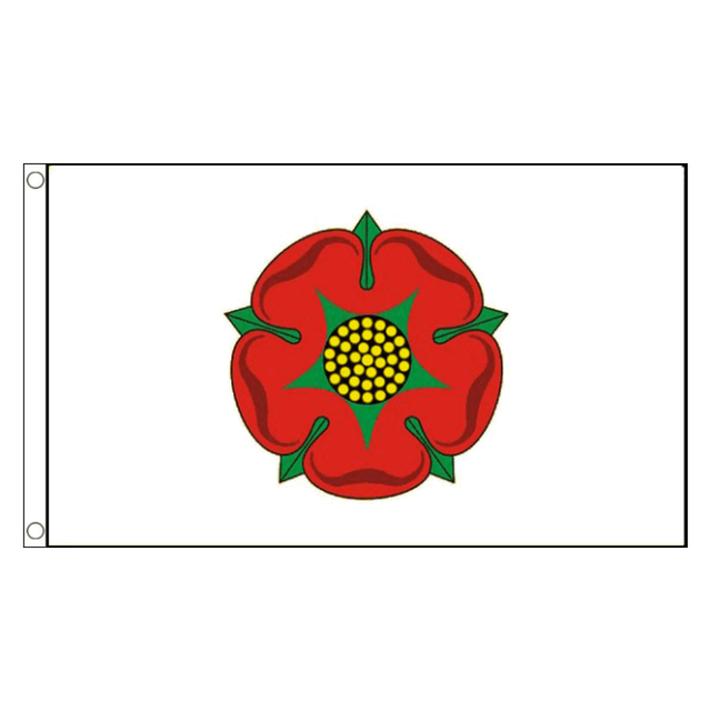 Lancashire old county flag with central red rose on white, 5ft x 3ft