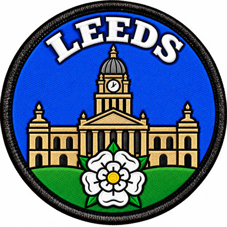 Leeds Yorkshire Civic Clock Tower White Rose 80mm Embroidered Patch