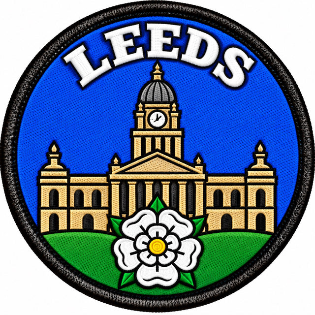 Leeds Yorkshire Civic Clock Tower White Rose 80mm Embroidered Patch