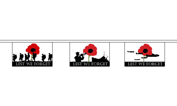 Flagmania Lest We Forget (Mixed) Bunting, 9 metre bunting