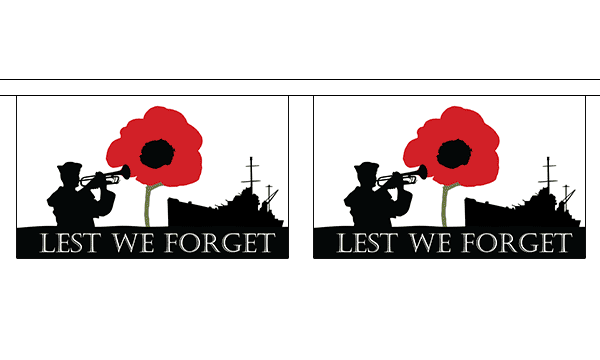 Lest We Forget (Navy) Horizontal 3 metre bunting, 10 flags - Flagmania