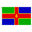 Lincolnshire county flag with red cross edged in gold, green and blue quarters and gold fleur-de-lis, 5ft x 3ft