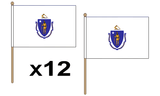 Flagmania Massachusetts wooden hand flags, 9x6 inch, pack of 12, no bases