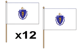 Flagmania Massachusetts wooden hand flags, 9x6 inch, pack of 12, no bases