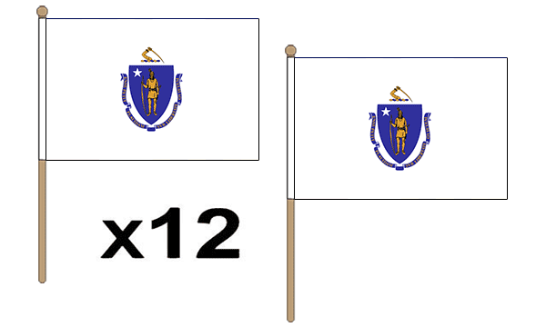 Flagmania Massachusetts wooden hand flags, 9x6 inch, pack of 12, no bases