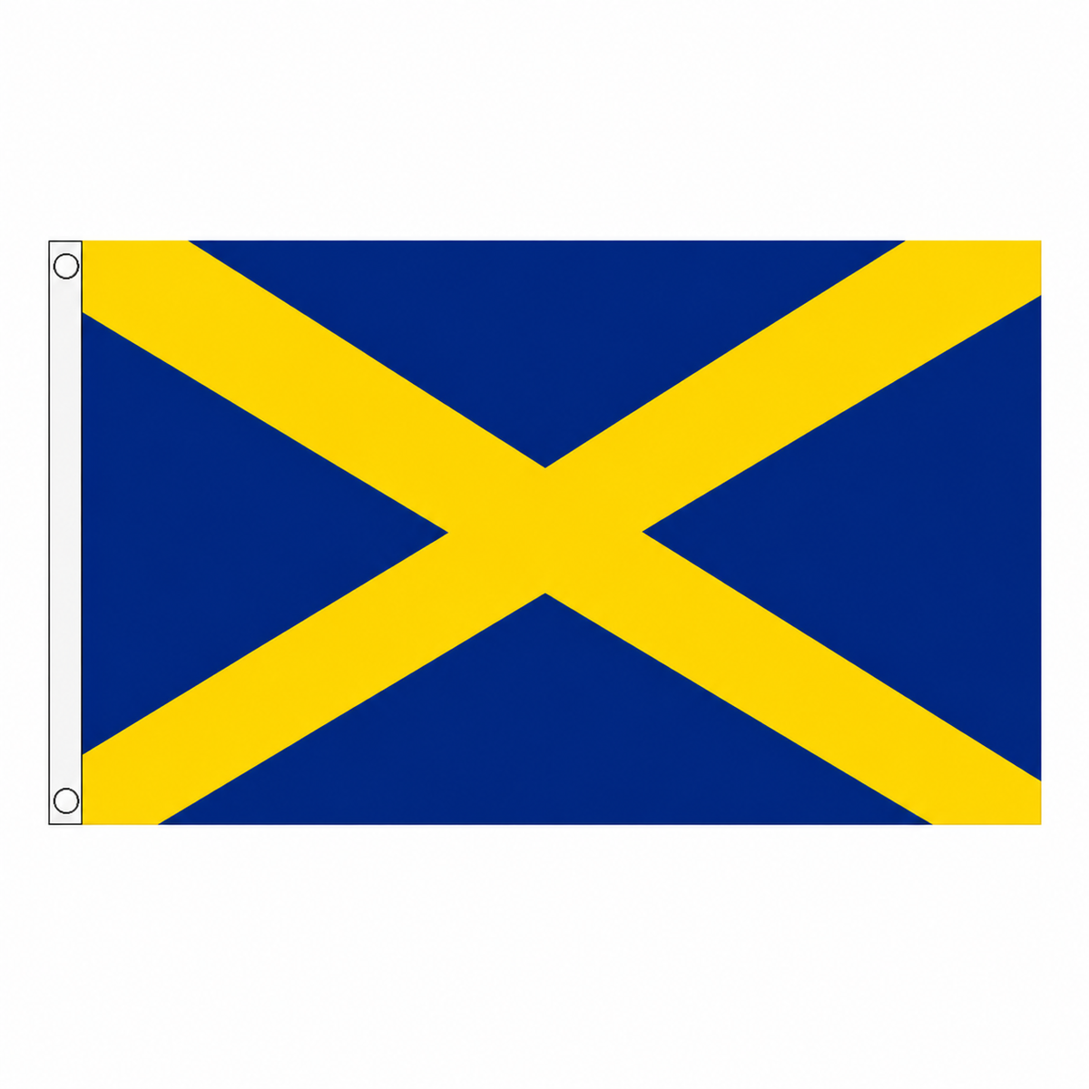 Mercia flag with yellow saltire on blue centred on square white background