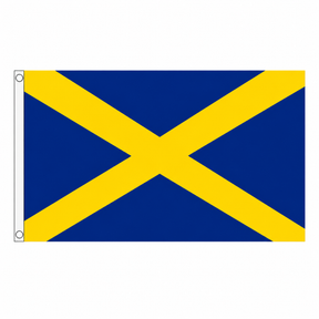Mercia flag with yellow saltire on blue centred on square white background