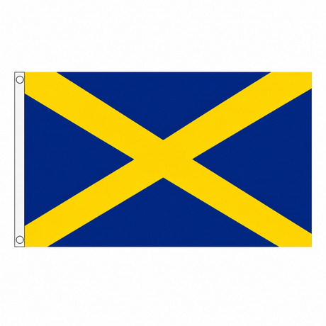 Mercia flag with yellow saltire on blue centred on square white background
