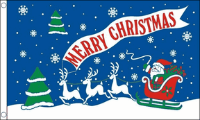 Flagmania Merry Christmas Blue 3ft x 2ft Polyester Flag on white background