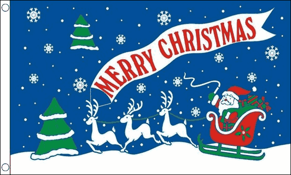 Flagmania Merry Christmas Blue 8ft x 5ft polyester flag