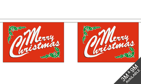 Merry Christmas Red Small Bunting Horizontal (3m Length) 3 metre bunting, 10 flags - Flagmania