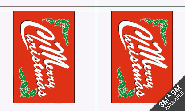 Flagmania Merry Christmas Red Bunting, 9 metre bunting