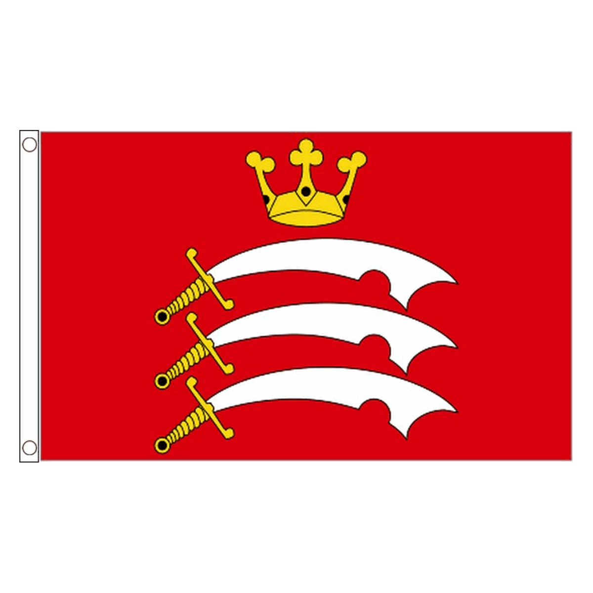 Middlesex county flag with gold crown above three white seaxes with gold hilts on red, 5ft x 3ft
