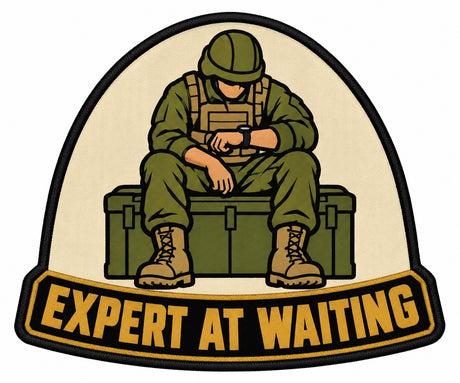 Expert at Waiting embroidered patch design preview – 110mm longest edge