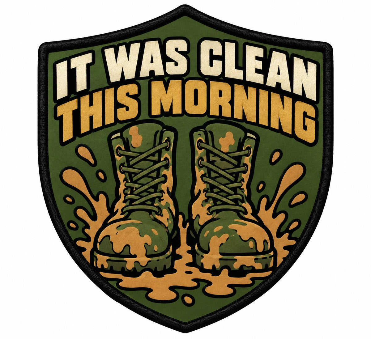 Camouflage Laundry embroidered patch design preview – 110mm longest edge