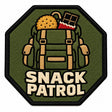 Snack Patrol embroidered patch design preview – 110mm longest edge