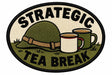 Strategic Tea Break embroidered patch design preview – 120mm longest edge