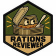 Rations Reviewer embroidered patch design preview – 110mm longest edge