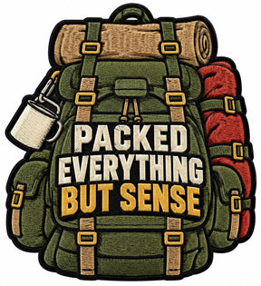 Packed Everything embroidered patch design preview – 110mm longest edge