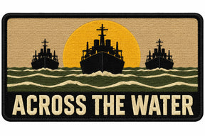 Across the Water embroidered patch design preview – 120mm longest edge