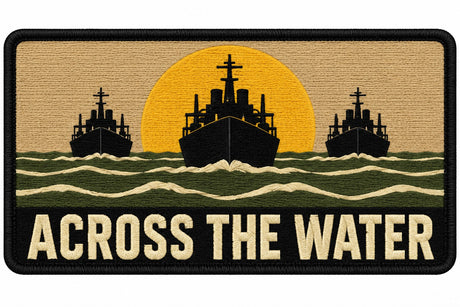 Across the Water embroidered patch design preview – 120mm longest edge