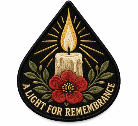 Light of Remembrance embroidered patch design preview – 110mm longest edge