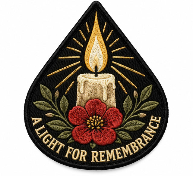 Light of Remembrance embroidered patch design preview – 110mm longest edge