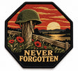 Never Forgotten embroidered patch design preview – 110mm longest edge