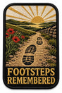 Footsteps Remembered embroidered patch design preview – 110mm longest edge