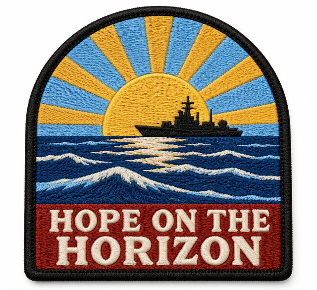 Hope on Horizon embroidered patch design preview – 110mm longest edge