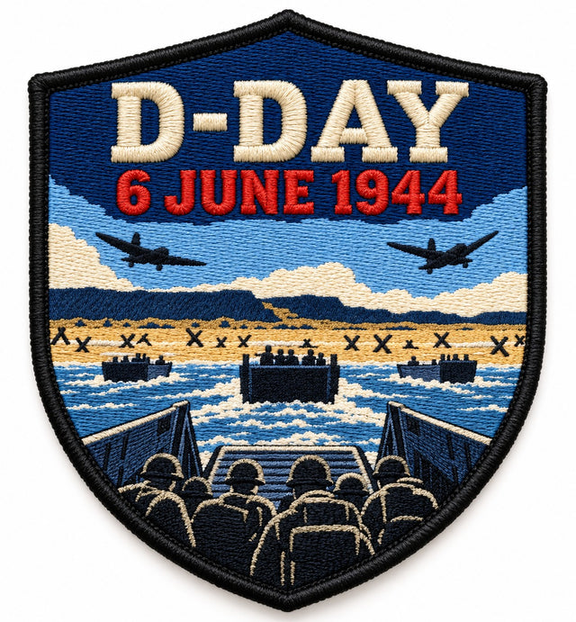 D-Day 6 June 1944 embroidered patch design preview – 110mm longest edge