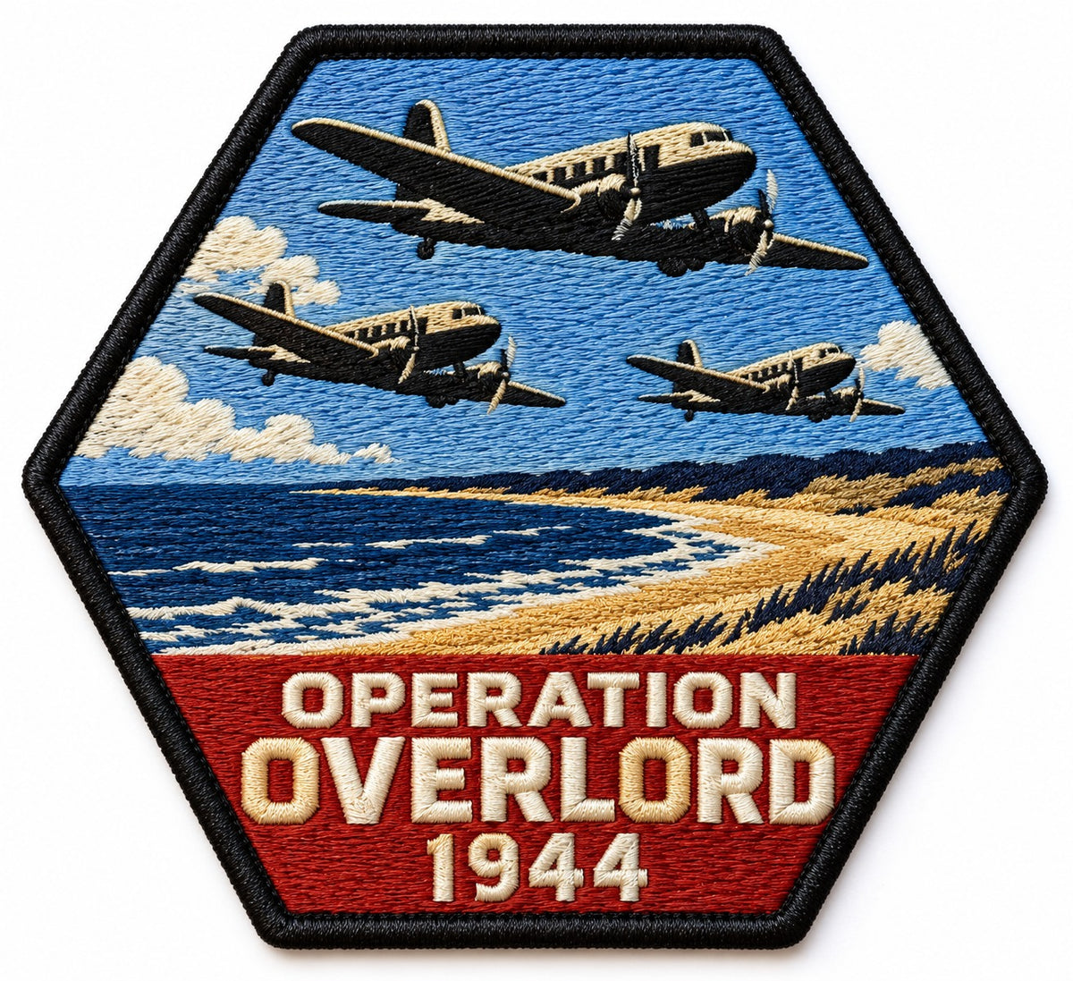 Operation Overlord 1944 embroidered patch design preview – 110mm longest edge