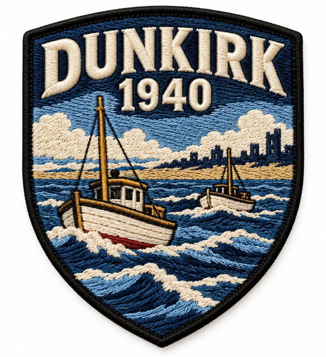 Dunkirk 1940 embroidered patch design preview – 110mm longest edge