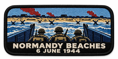 Normandy Beaches embroidered patch design preview – 130mm longest edge