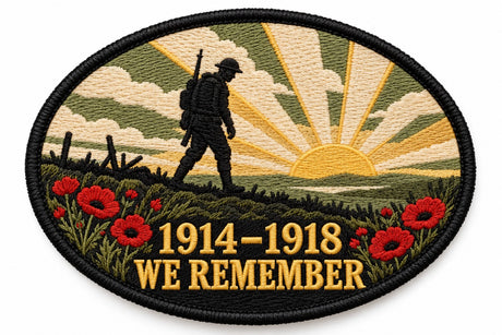 History Remembered 1914-1918 embroidered patch design preview – 120mm longest edge