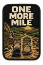 One More Mile embroidered patch design preview – 110mm longest edge