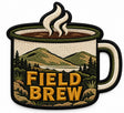 Field Brew embroidered patch design preview – 110mm longest edge