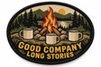 Campfire Company embroidered patch design preview – 120mm longest edge