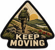 Keep Moving embroidered patch design preview – 110mm longest edge