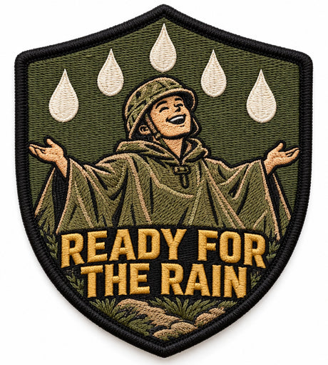 Ready for the Rain embroidered patch design preview – 110mm longest edge