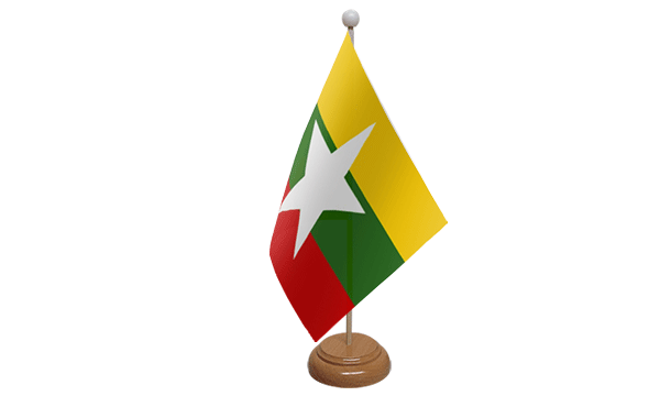 Flagmania Myanmar New (Burma) wooden hand flags, 9x6 inch, pack of 12, no bases
