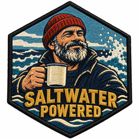 Saltwater Powered embroidered patch design preview - 110mm