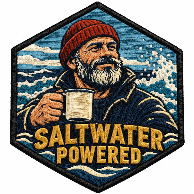 Saltwater Powered embroidered patch design preview - 110mm