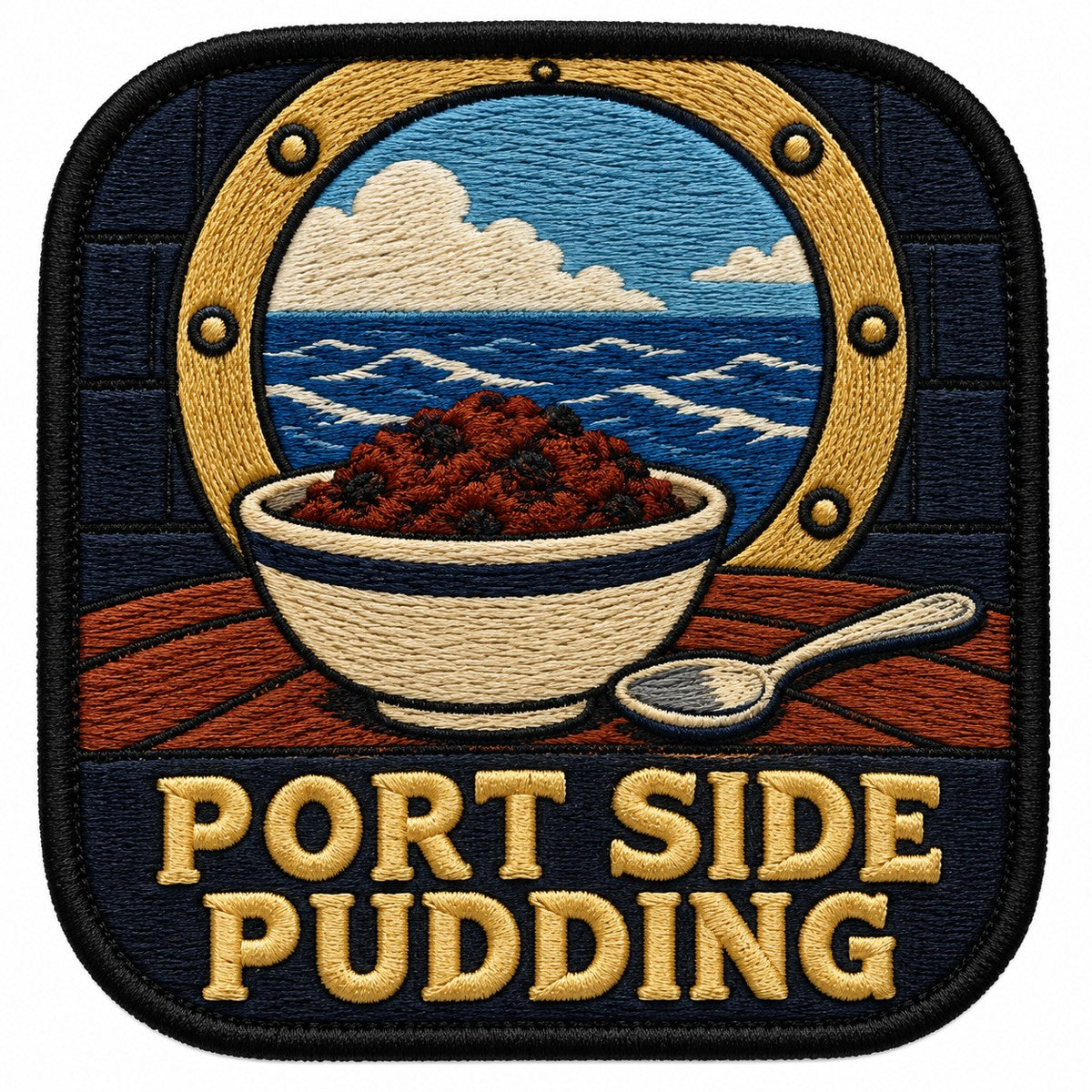 Port Side Pudding embroidered patch design preview - 110mm