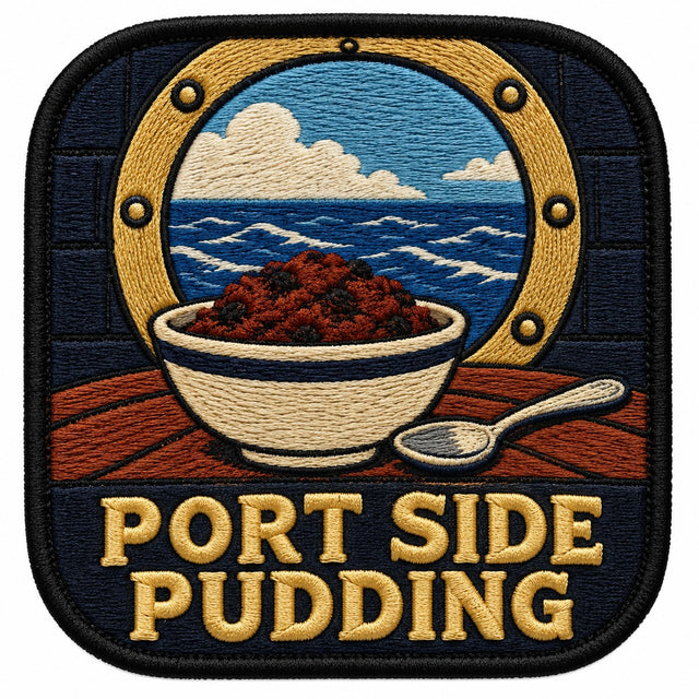 Port Side Pudding embroidered patch design preview - 110mm