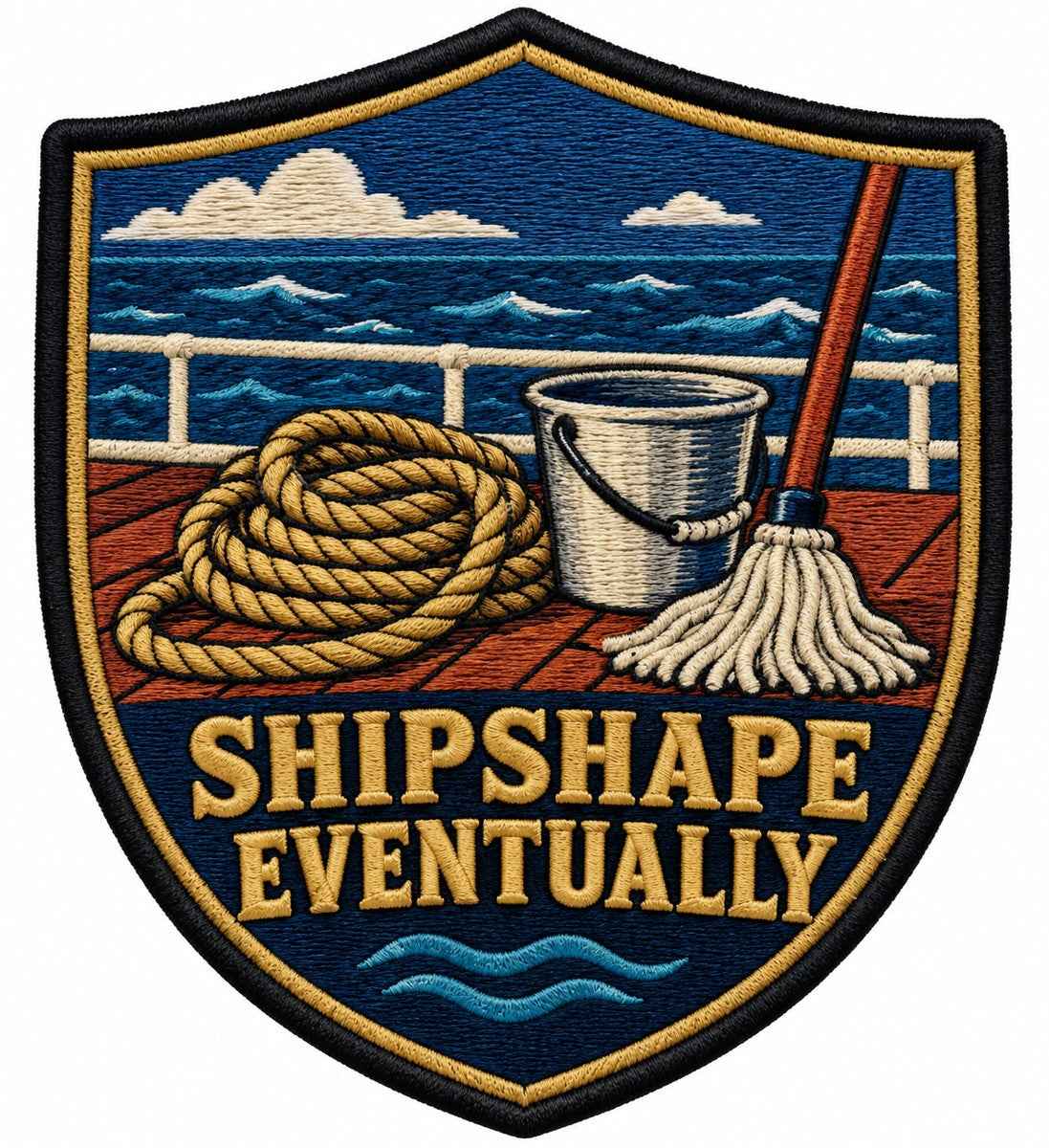 Shipshape Eventually embroidered patch design preview - 120mm