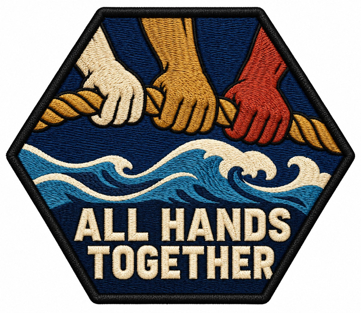 All Hands Together embroidered patch design preview - 110mm
