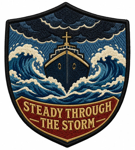 Steady Through The Storm embroidered patch design preview - 120mm
