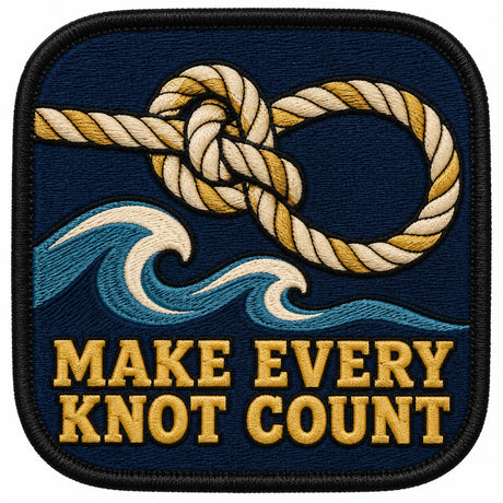 Make Every Knot Count embroidered patch design preview - 120mm